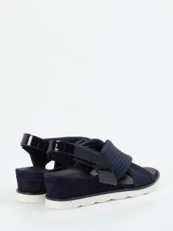 Hassia – Keilsandalette aus Textil und Lackleder dunkelblau
