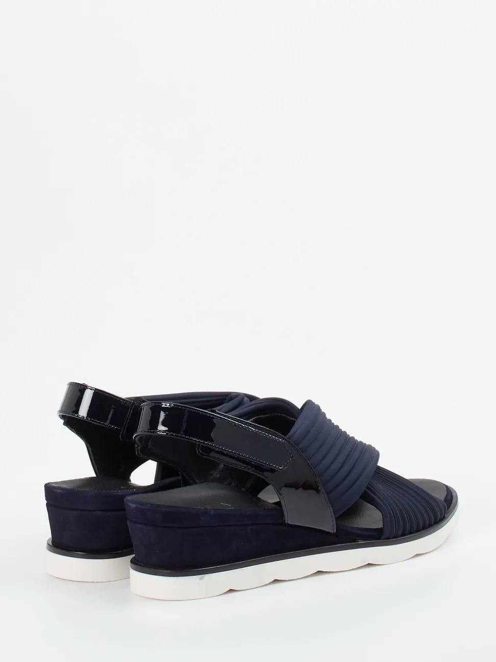 Hassia – Keilsandalette aus Textil und Lackleder dunkelblau