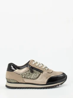 Hassia – Sneaker aus Metallicleder und Velours beige