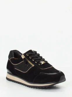 Hassia – Sneaker aus Veloursleder in Schwarz-Gold
