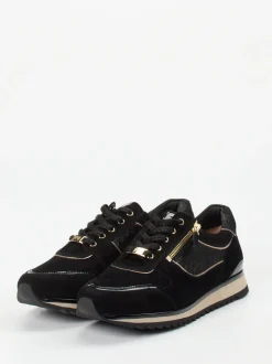 Hassia – Sneaker aus Veloursleder in Schwarz-Gold