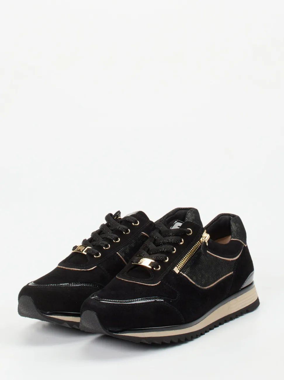Hassia – Sneaker aus Veloursleder in Schwarz-Gold