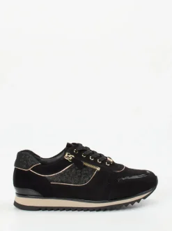 Hassia – Sneaker aus Veloursleder in Schwarz-Gold