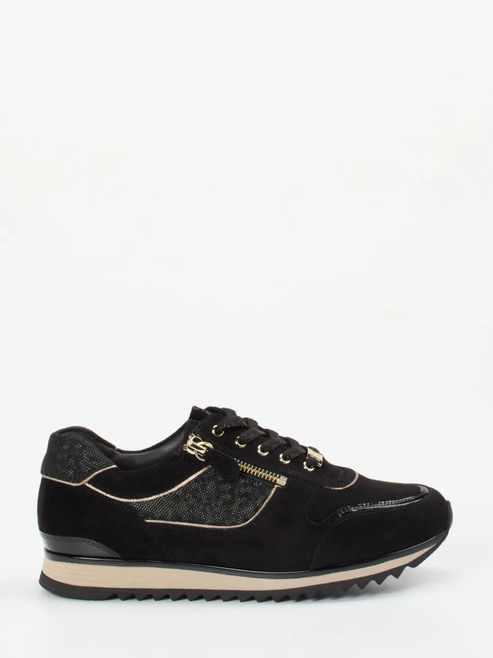 Hassia – Sneaker aus Veloursleder in Schwarz-Gold