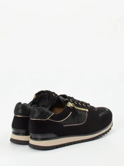 Hassia – Sneaker aus Veloursleder in Schwarz-Gold
