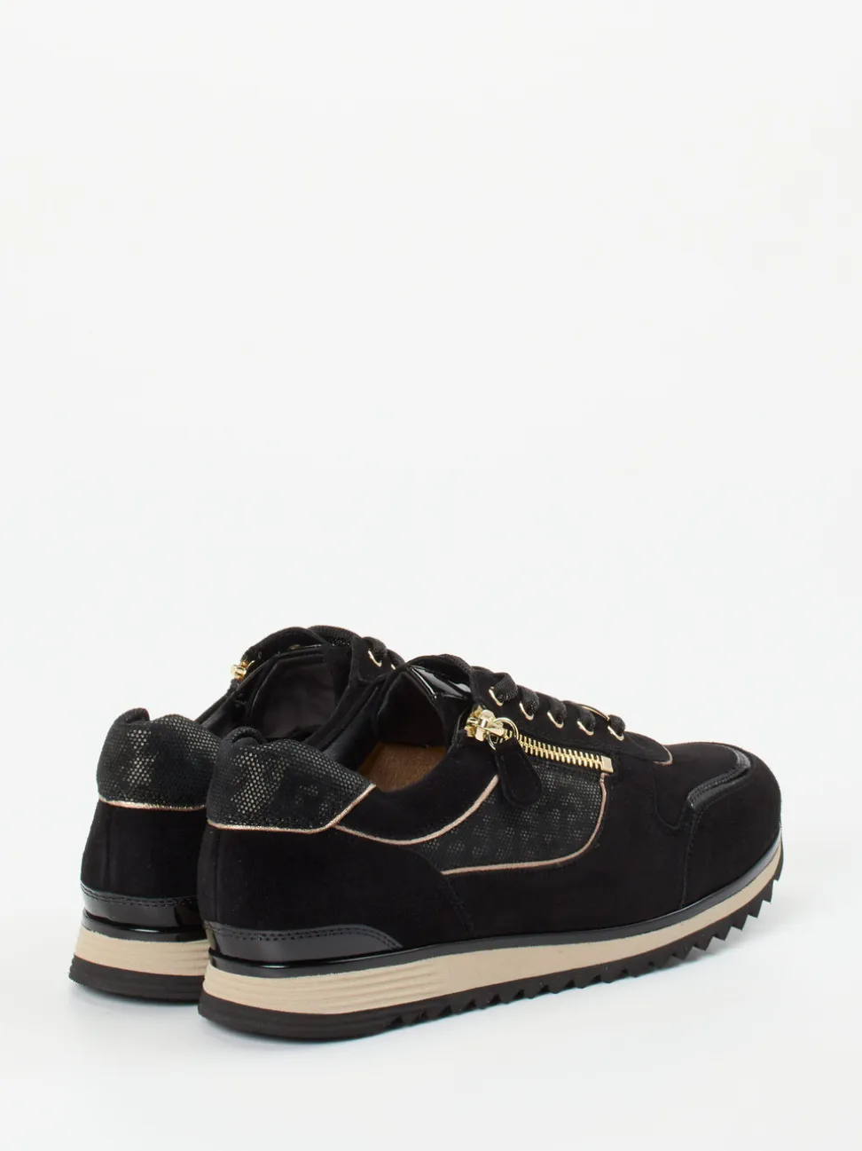 Hassia – Sneaker aus Veloursleder in Schwarz-Gold