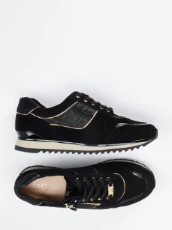 Hassia – Sneaker aus Veloursleder in Schwarz-Gold