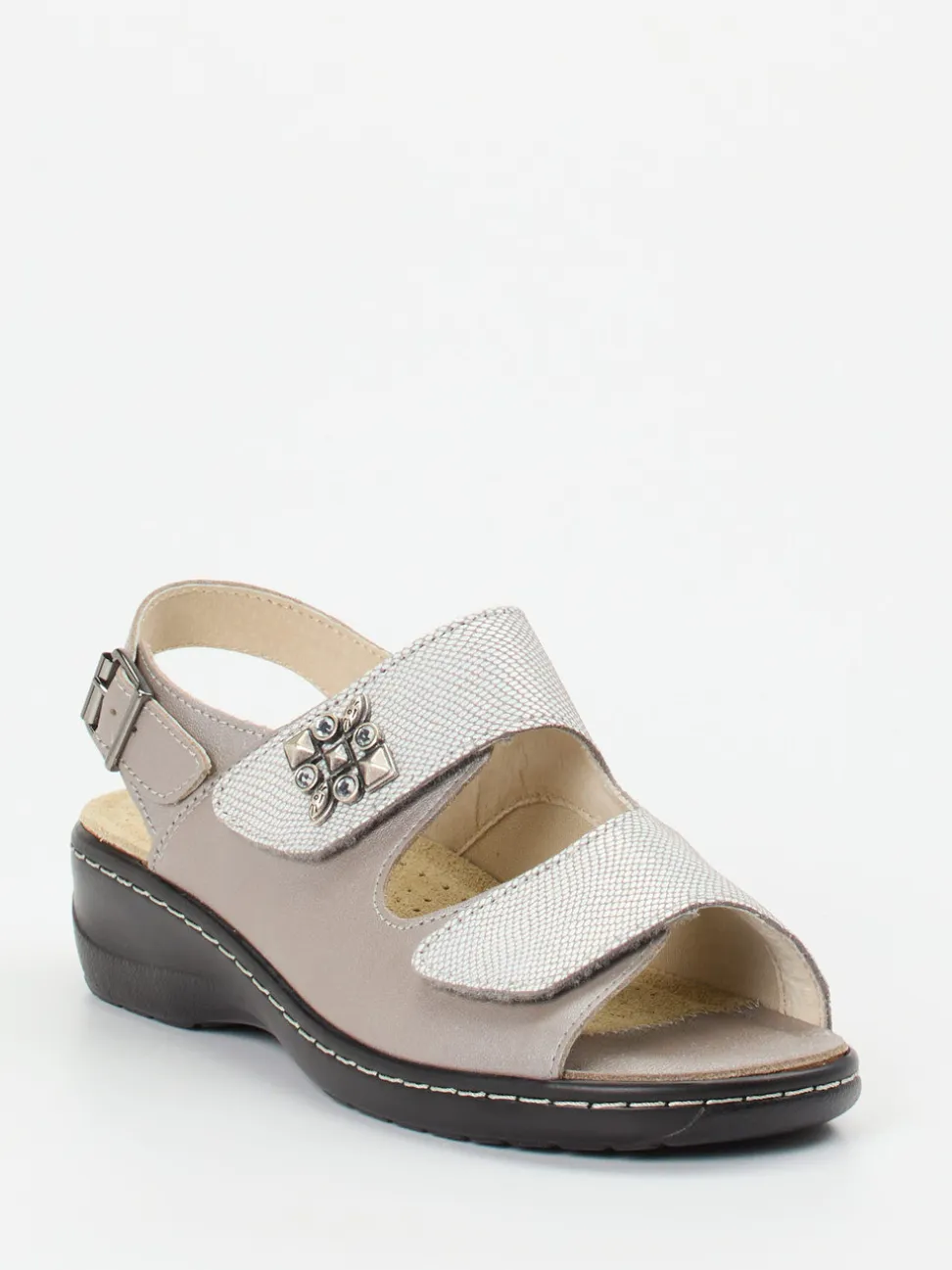 Hickersberger – Sandalen aus geprägtem Leder silbergrau