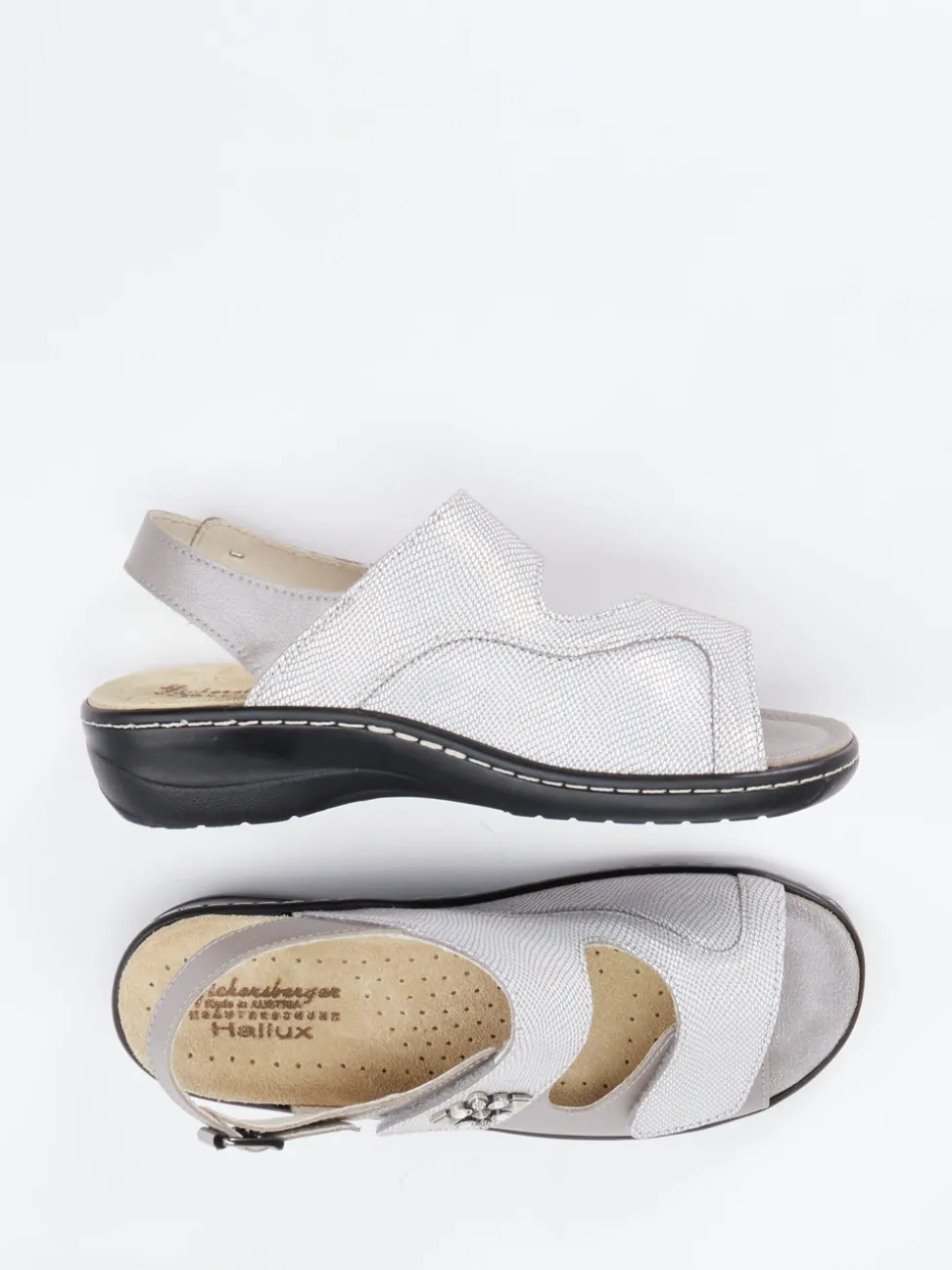 Hickersberger – Sandalen aus geprägtem Leder silbergrau