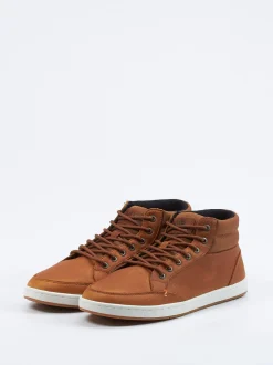 HUB – Mid-Top Sneaker aus Fettleder rostbraun