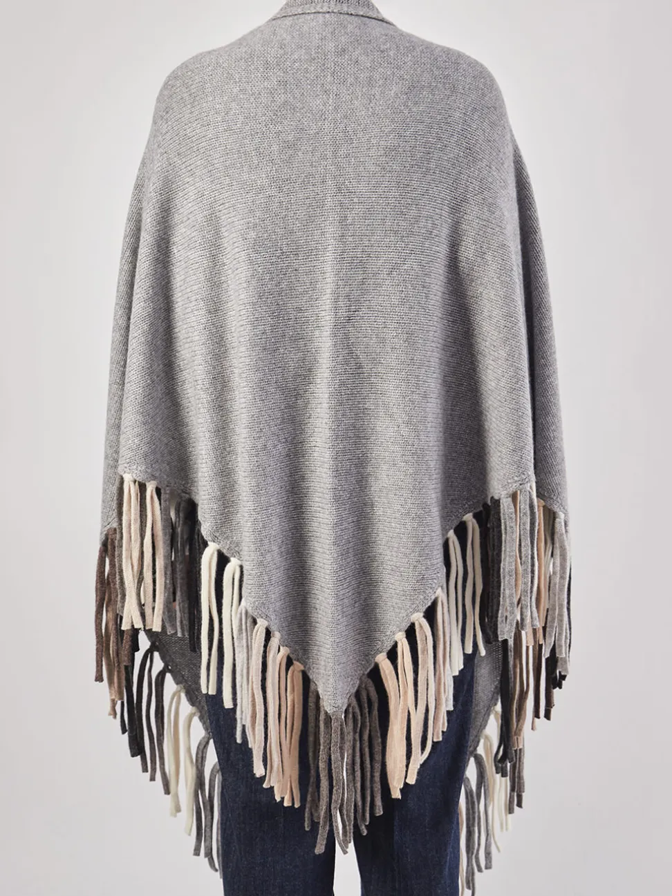 Hurray – Poncho aus Kaschmir in Grau mit Fransen
