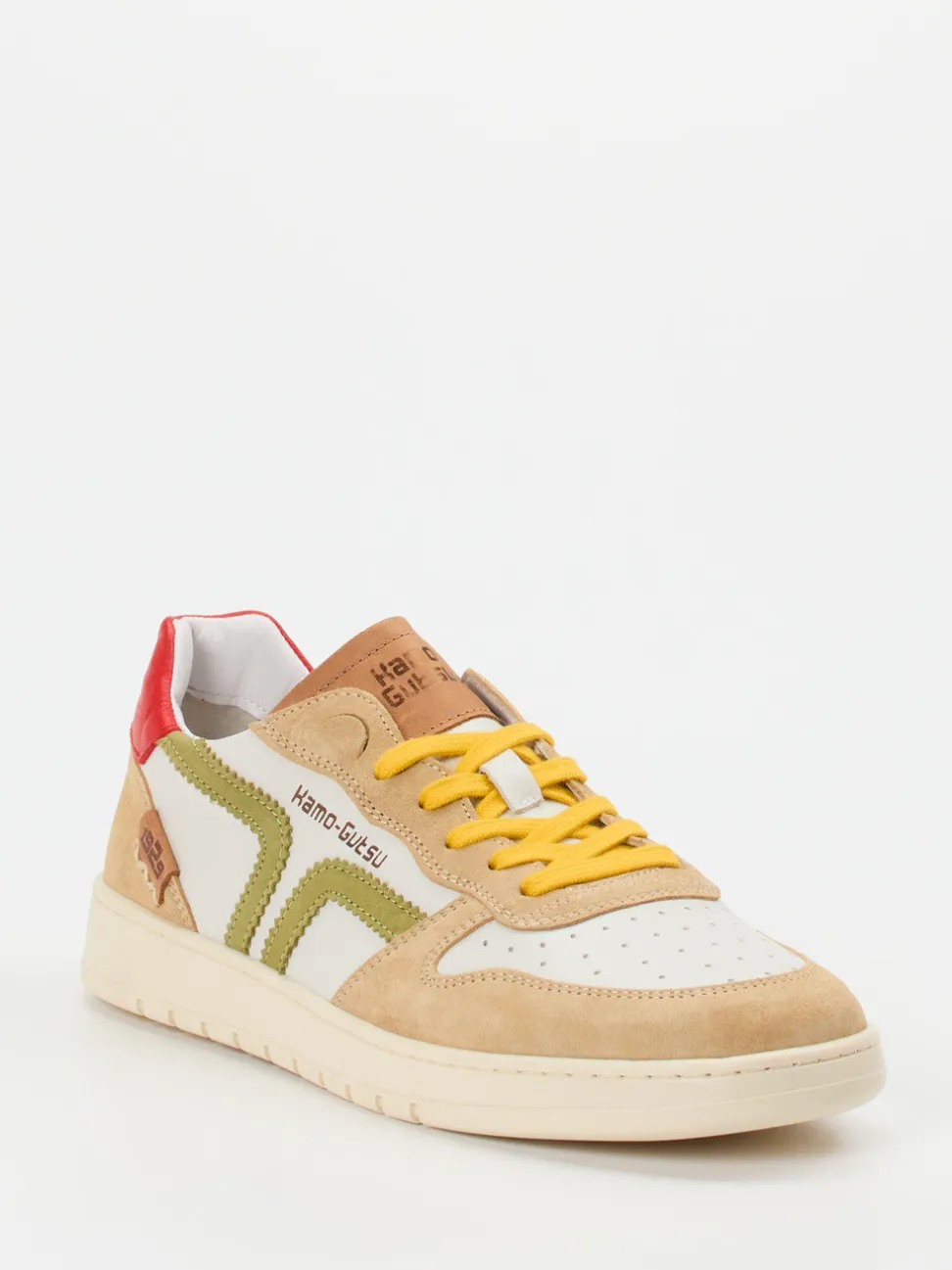 Kamo Gutsu – Sneaker aus Kalbleder Beige-Rot
