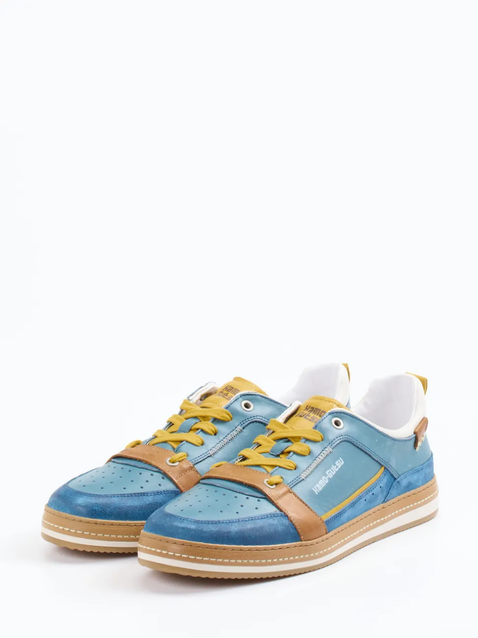 Kamo Gutsu – Sneaker aus Leder in Petrolblau