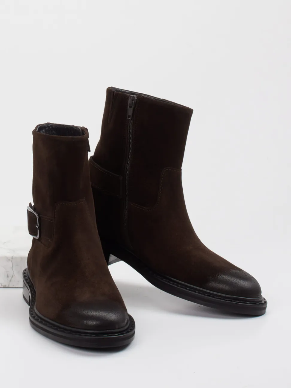 Kennel & Schmenger – Biker-Stiefelette aus Veloursleder Braun