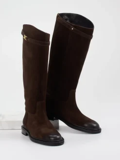 Kennel & Schmenger – Kniehohe Stiefel aus Veloursleder Dunkelbraun