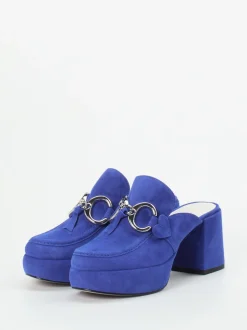 Kennel & Schmenger – Plateau-Mules aus Veloursleder Blau
