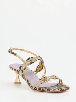 Konstantin Starke – Abendsandalette aus geprägtem Leder goldfarben