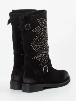 Konstantin Starke – Biker Boots aus Veloursleder schwarz