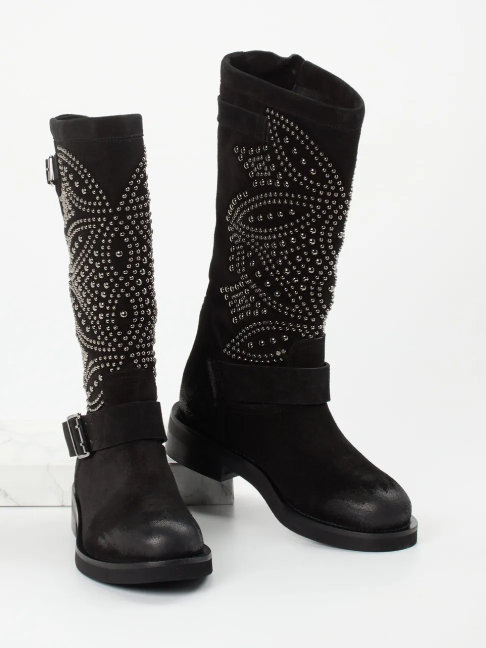 Konstantin Starke – Biker Boots aus Veloursleder schwarz