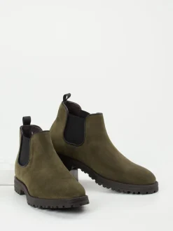 Konstantin Starke – Chelsea Boots aus Veloursleder olivgrün