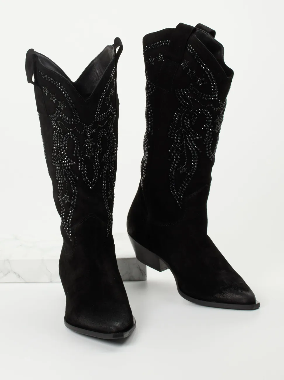 Konstantin Starke – Cowboyboots aus Veloursleder schwarz