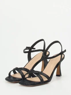 Konstantin Starke – High Heel Sandaletten aus Metallicleder schwarz