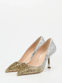Konstantin Starke – High Heels aus Metallic-Glitzertextil Gold