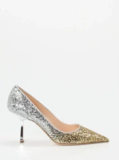 Konstantin Starke – High Heels aus Metallic-Glitzertextil Gold