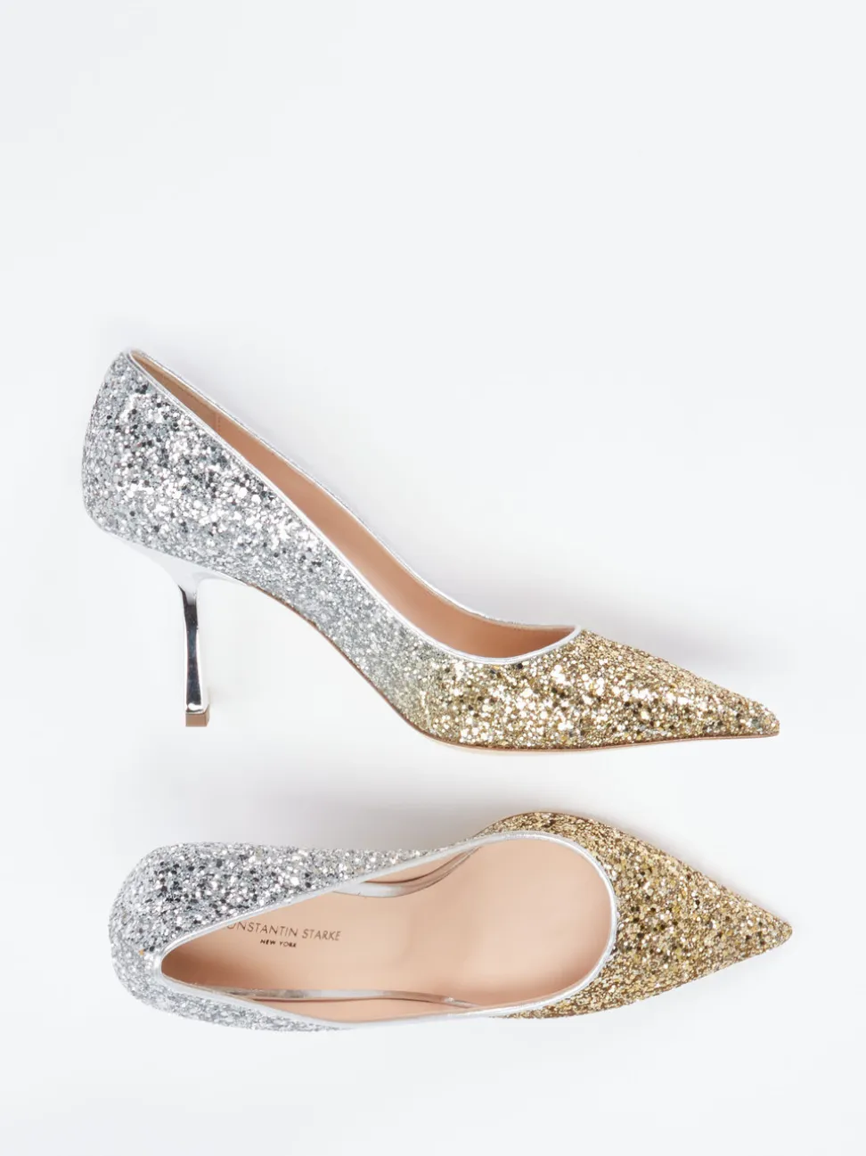Konstantin Starke – High Heels aus Metallic-Glitzertextil Gold
