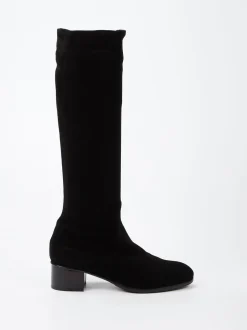 Konstantin Starke – Kniestiefel aus Veloursleder Schwarz