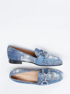 Konstantin Starke – Loafer aus Denim mit Kristallbesatz