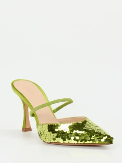 Konstantin Starke – Mules aus Metallic-Satin Limettengrün