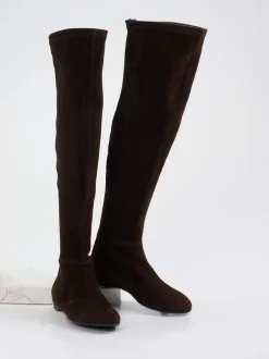 Konstantin Starke – Overknee-Stiefel aus Veloursleder Dunkelbraun