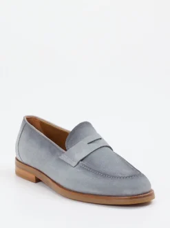 Konstantin Starke – Penny Loafer aus Veloursleder Taubenblau