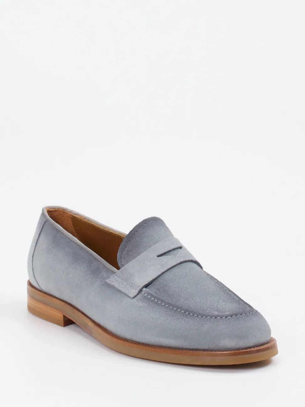 Konstantin Starke – Penny Loafer aus Veloursleder Taubenblau