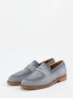 Konstantin Starke – Penny Loafer aus Veloursleder Taubenblau