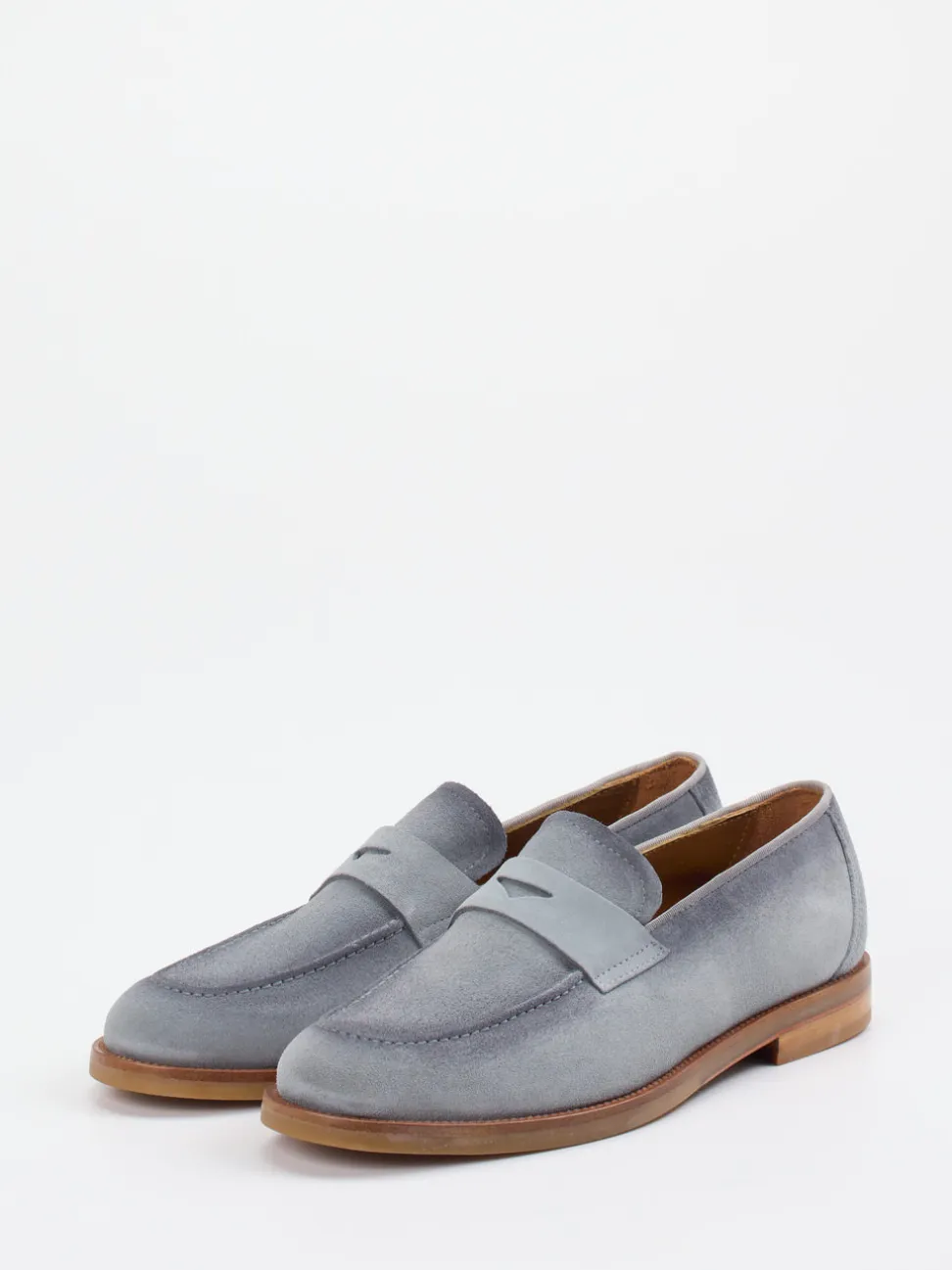 Konstantin Starke – Penny Loafer aus Veloursleder Taubenblau