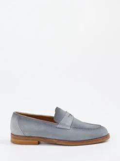 Konstantin Starke – Penny Loafer aus Veloursleder Taubenblau