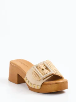 Konstantin Starke – Plateau-Pantolette aus Veloursleder und Bast