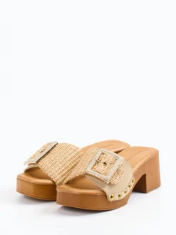 Konstantin Starke – Plateau-Pantolette aus Veloursleder und Bast