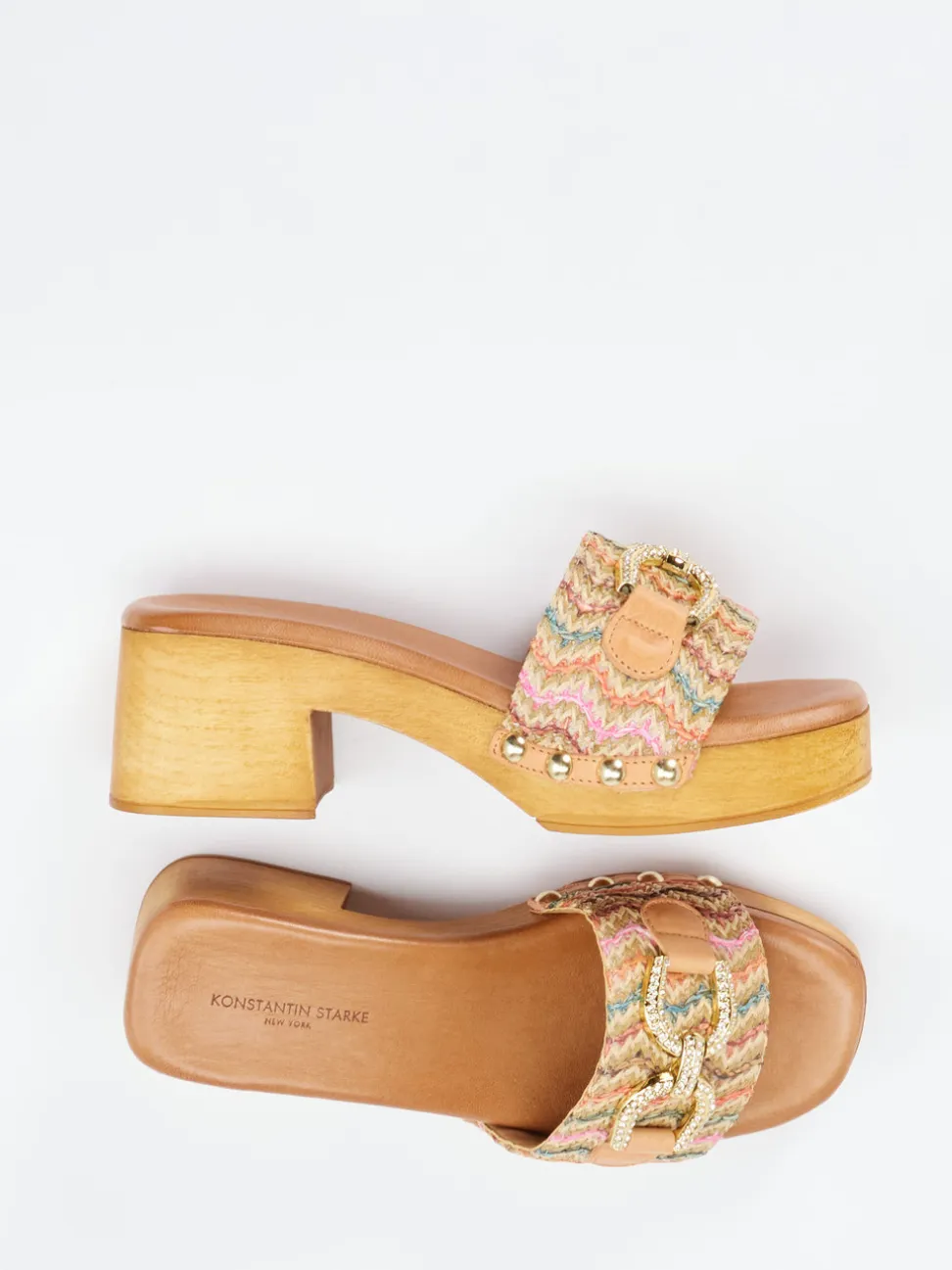 Konstantin Starke – Plateau-Mules aus Bastgewebe Multi