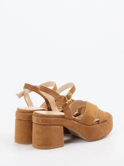 Konstantin Starke – Plateau-Sandaletten aus Veloursleder Cognac