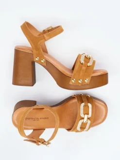 Konstantin Starke – Plateau-Sandaletten aus Veloursleder cognac