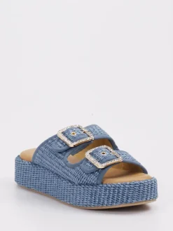 Konstantin Starke – Plateau-Pantoletten aus Textil blau
