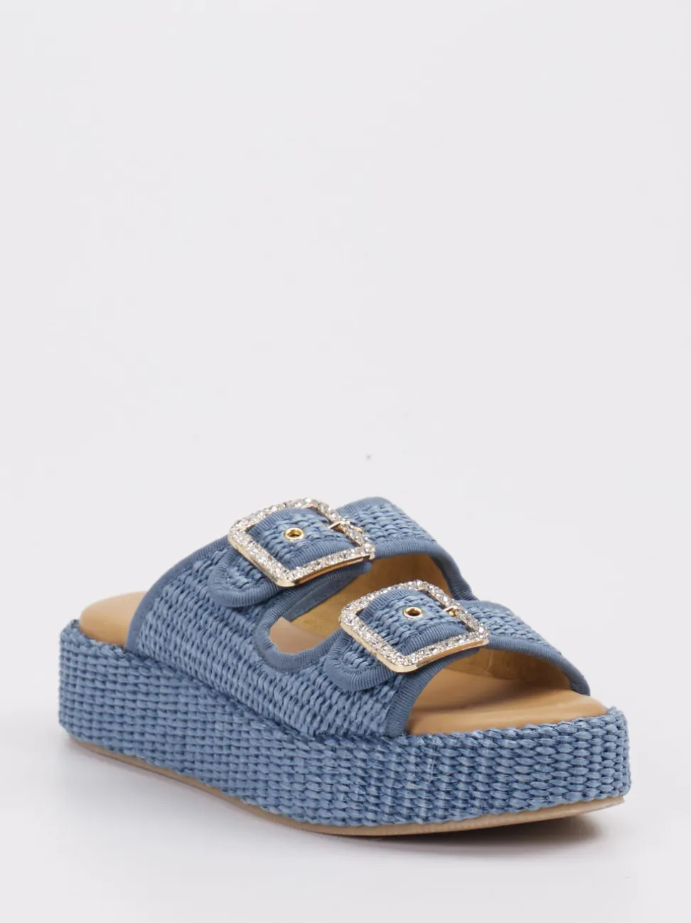 Konstantin Starke – Plateau-Pantoletten aus Textil blau