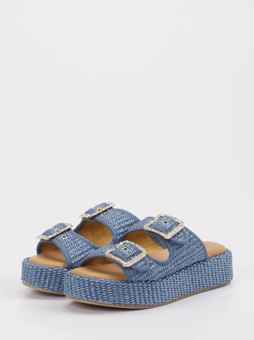 Konstantin Starke – Plateau-Pantoletten aus Textil blau