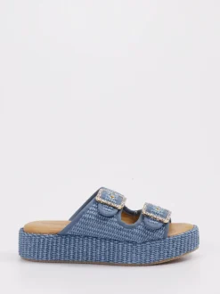 Konstantin Starke – Plateau-Pantoletten aus Textil blau