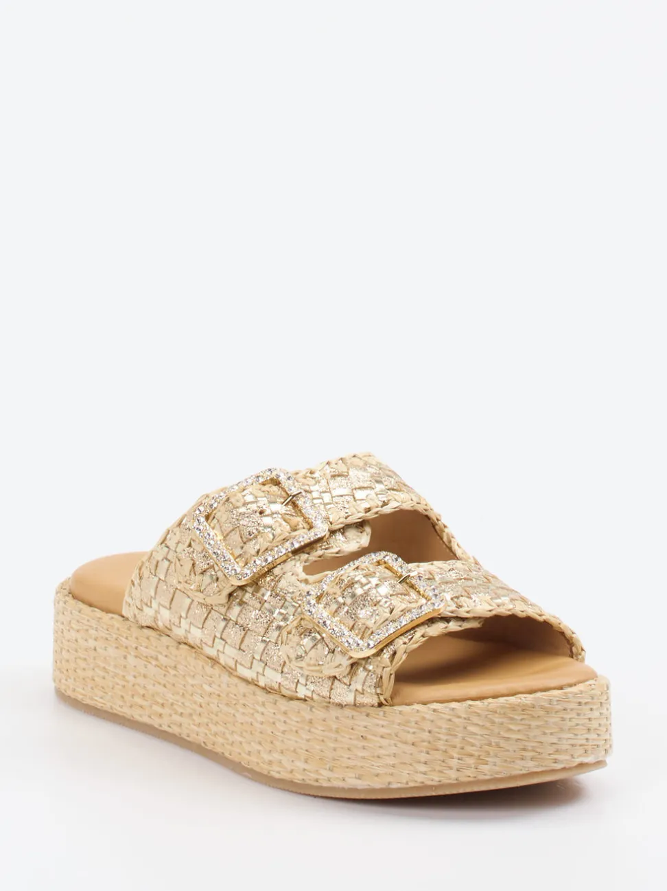 Konstantin Starke – Plateau-Pantolette aus Flechtleder goldbeige