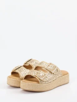 Konstantin Starke – Plateau-Pantolette aus Flechtleder goldbeige