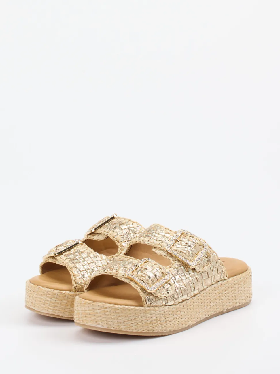 Konstantin Starke – Plateau-Pantolette aus Flechtleder goldbeige